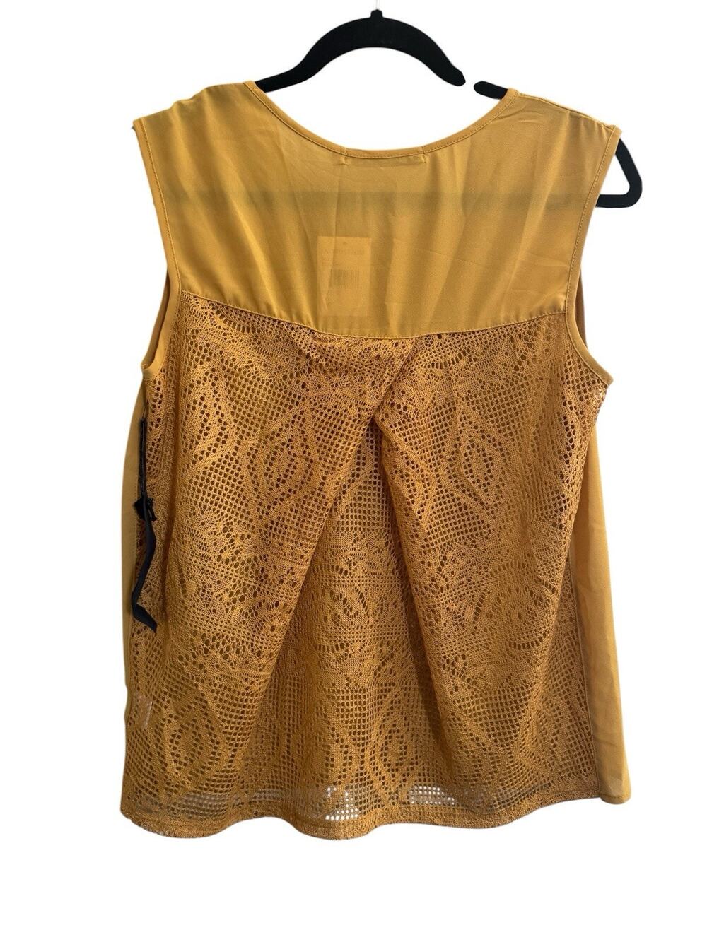 NWT Chloe K Womens Medium Mustard Yellow Cross Lace Back Tank Top #7218